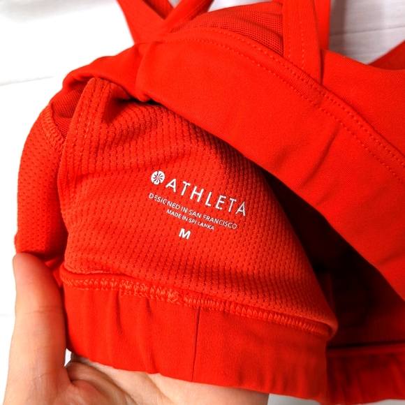 Athleta Contender Red Orange Mesh Panel Sports Bra Size M - Picture 5 of 5